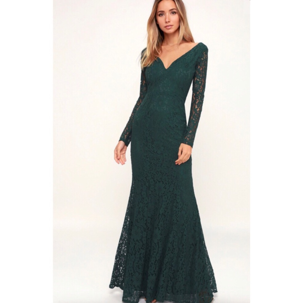NWT Lulu's Green Lace Formal Maxi Gown Size S